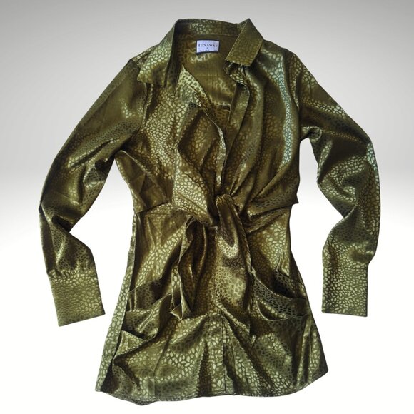 Runaway The Label Dresses & Skirts - Runaway Green Satin Print Shirt Dress Size Small